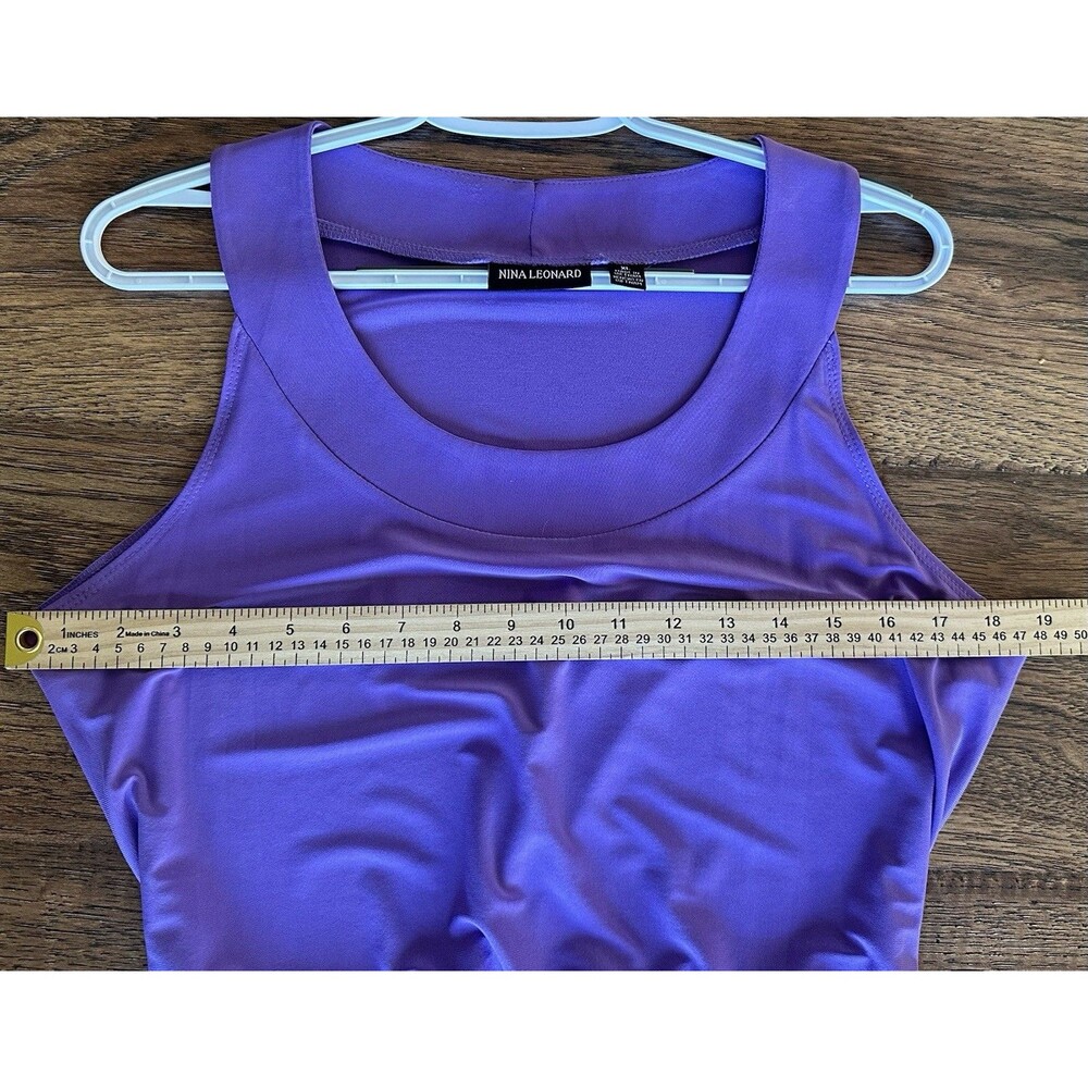 Nina Leonard Purple Dress XL Sleeveless Stretch Chain Waist Fit Flare - Picture 6 of 8
